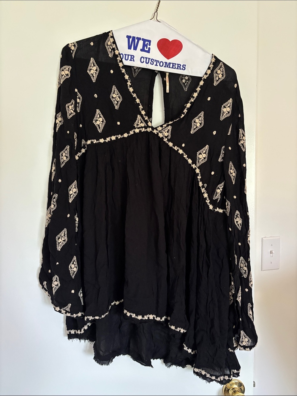 Free People Black Long-Sleeve Boho Top